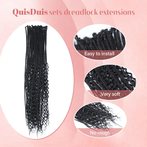 Miniatura 3 de Extensiones de rastas SE de 30 hebras de 30 pulgadas, extensiones de rastas sintéticas mixtas 3 en 1, extensiones de rastas negras rizadas y rectas