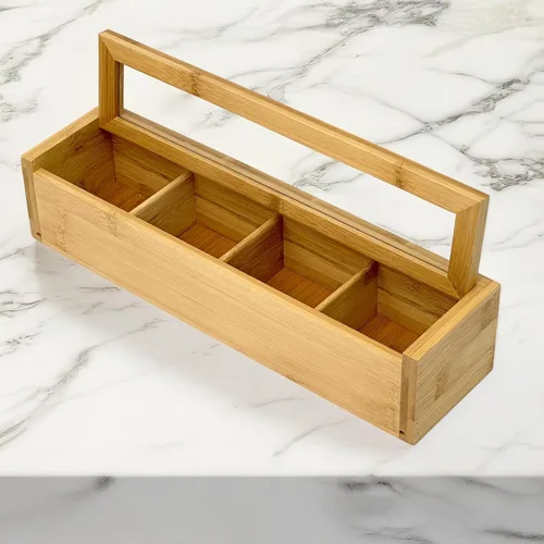 Miniatura 2 de Bam & Boo - Organizador de cajas de almacenamiento de especias y condimentos de bambú natural con tapa transparente (8 compartimentos)
