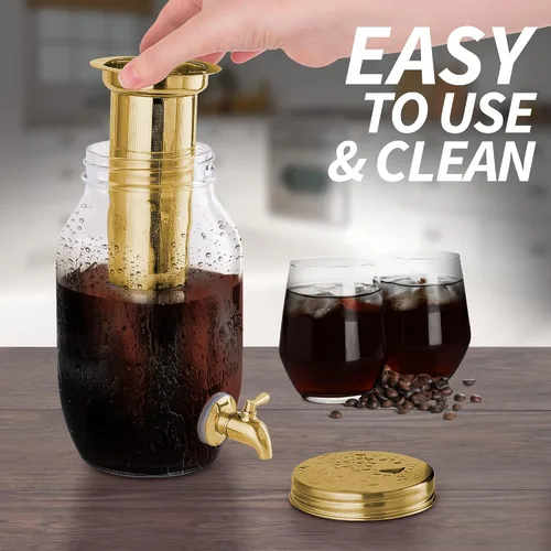 Miniatura 2 de Cafetera de infusiones en frío de 1.5 litros de Zulay Kitchen con jarra de vidrio EXTRA GRUESA y filtro de malla de acero inoxidable, cafetera