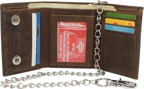 Miniatura 7 de Billetera de cuero vintage con bloqueo RFID para hombre, con cierre a presión