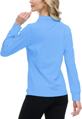 Miniatura 57 de JINSHI Polo de golf para mujer, de manga larga, con cremallera, deportiva, de secado rápido, atlética, casual, ajustada