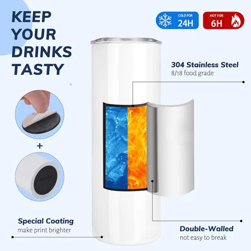 Miniatura 3 de D·S Paquete de 8 vasos de sublimación de 20 onzas a granel con fondo plano y recto, vasos en blanco con caja de regalo individual para transferencia