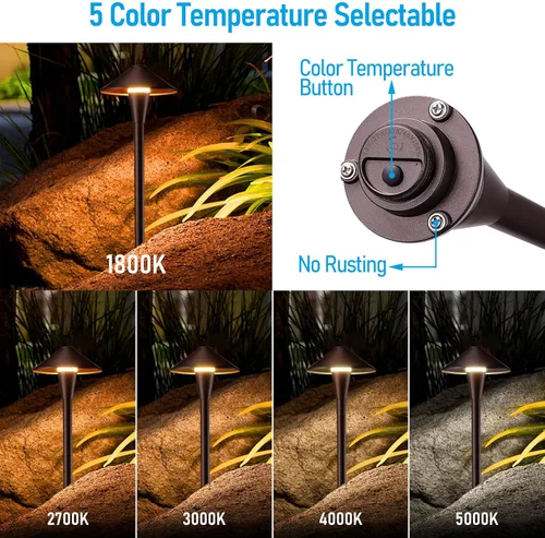 Miniatura 3 de LEONLITE Update 5CCT Luces de Sendero de Bajo Voltaje, Luces LED para Sendero de Paisajismo, 1800/2700/3000/4000/5000K, Cabezal de Cono Plano