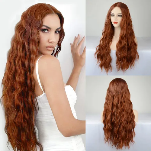 Miniatura 33 de Peluca azul larga natural ondulada sintética de fibra resistente al calor, peluca azul con ondas de agua para Halloween, cosplay, fiesta diaria Azul