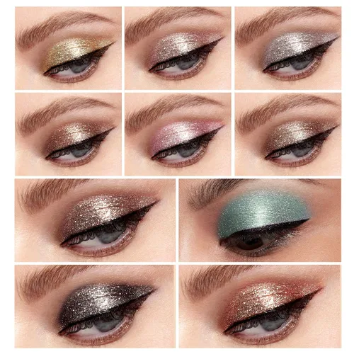 Miniatura 3 de LANGMANNI 10 sombras de ojos con purpurina líquida, juego de maquillaje metálico brillante a prueba de sudor, polvo de mezcla altamente pigmentado