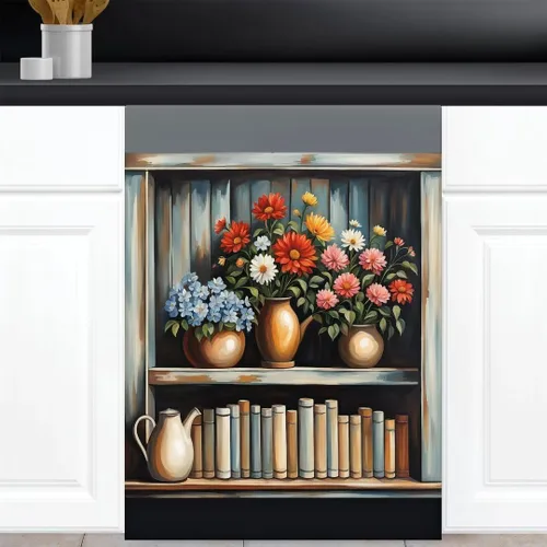 Miniatura 13 de Calcomanía magnética de vinilo para lavavajillas con diseño de florero de granja rústica, diseño floral para decoración del hogar, cubierta