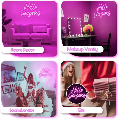 Miniatura 5 de Kavaas Letreros de Neón Hello Gorgeous para Decoración de Pared, Letrero de Luz de Neón Hello Gorgeous con Interruptor Regulable - Letrero Hello