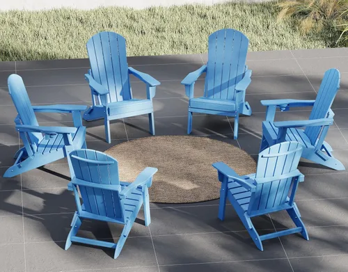 Miniatura 38 de Plawdlik Silla plegable Adirondack, probada por SGS, con textura de madera y portavasos, resistente a todo tipo de clima, cómoda para piscina, patio