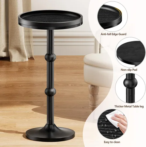 Miniatura 6 de Mesa auxiliar redonda pequeña, mesa de café para espacios pequeños, mesita de noche moderna con patas de metal, base de hierro con pedestal
