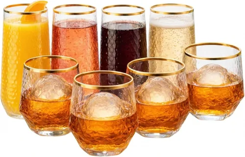 Miniatura 15 de Paquete de 48 vasos de plástico ondulados de origami acanalados, 24 copas de champán de 9 onzas sin tallo y 24 vasos de 12 onzas, vasos desechables