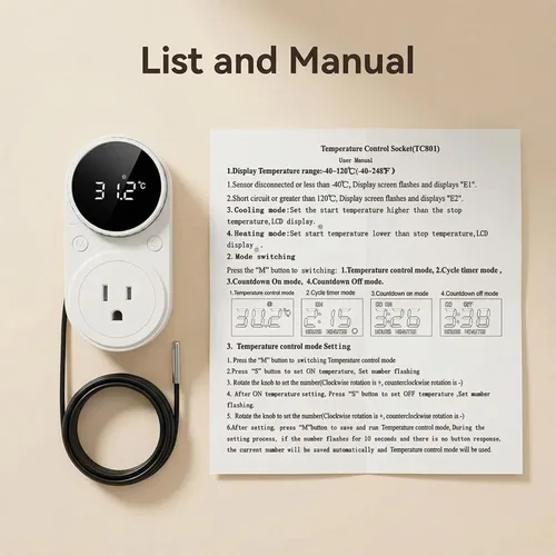 Miniatura 7 de MakerHawk Controlador digital de temperatura, controlador de termostato de 1800 W, 120 V, 15 A, botón giratorio, ajuste de botón de calefacción