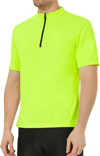 qualidyne Camiseta de ciclismo para hombre, manga corta, media cremallera, con bolsillo trasero con cremallera