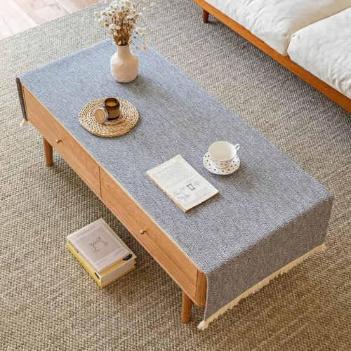 Miniatura 8 de Camino de mesa auxiliar de algodón pesado, funda rectangular grande con ribete de encaje, mantel central tejido a mano para sala de estar