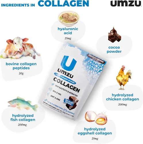 Miniatura 3 de UMZU zuCollagen - Polvo de proteína de colágeno múltiple, chocolate – 5 tipos de colágeno I II III V X – Suplemento alto en proteínas bajo