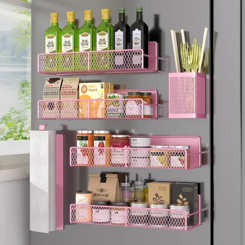 Miniatura 15 de Estante magnético para especias para refrigerador, paquete de 7 estantes magnéticos fuertes 100% de metal, organizador de especias con soporte