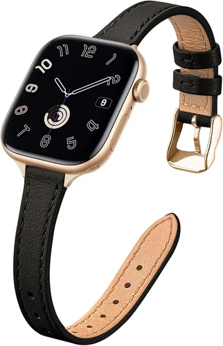 Miniatura 35 de STIROLL - Correa delgada de cuero para reloj inteligente, compatible con Apple Watch de 38, 40, 41, 42, 44, 45 y 49 mm, correa de cuero de grano