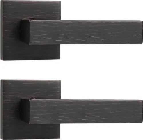 Probrico - Manija de puerta falsa de 2 unidades, color bronce aceitado, para puertas francesas, palanca falsa cuadrada, manija de puerta de un solo