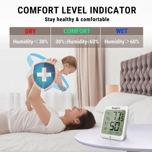 Miniatura 3 de ThermoPro TP53 - Higrómetro digital Termómetro interior para el hogar, sensor de temperatura y humedad con indicador de confort y registros