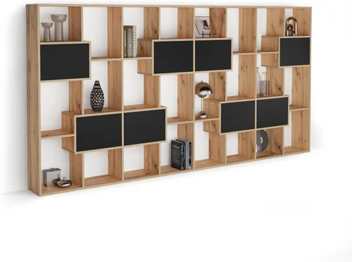 Miniatura 30 de Mobili Fiver, Iacopo XS Estantería con puertas de panel (63.31 x 31.5 pulgadas), color negro Ashwood, Made in Italy