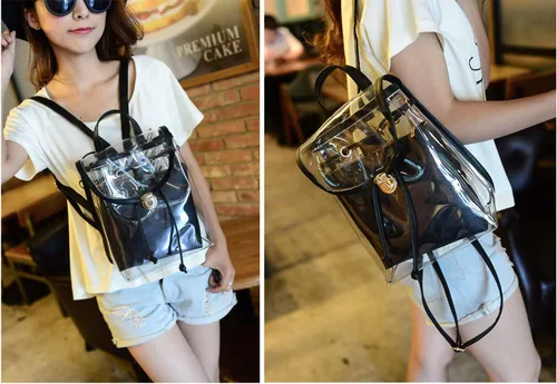 Miniatura 2 de Jesdo 2 en 1 transparente moda mochila transparente viaje playa hombro bolso bolso