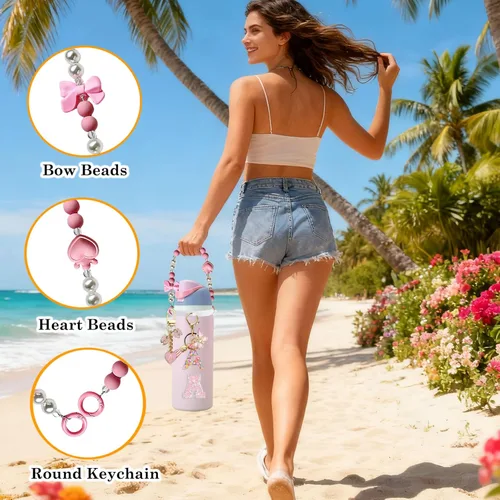 Miniatura 2 de Lindo Juego de Dijes de Letras para Botella de Agua Owala de 24oz, 32oz, 40oz, Owala Kids y Vaso de Café, FreeSip – Incluye Correa con Asa, para Rosa