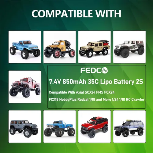 Miniatura 3 de Batería SCX24 7.4V Lipos 2S 360mAh recargable mini batería de litio con JST y MJ y PH2.0 y MX2.0 enchufe de descarga apto para SCX24 RC Car WLtoys
