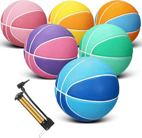 Miniatura 9 de Jenaai 6 Pelotas de Baloncesto de Goma Tamaño Oficial a Granel Pelotas Callejeras Multicolor Pelotas de Baloncesto con Bomba Juego de Baloncesto