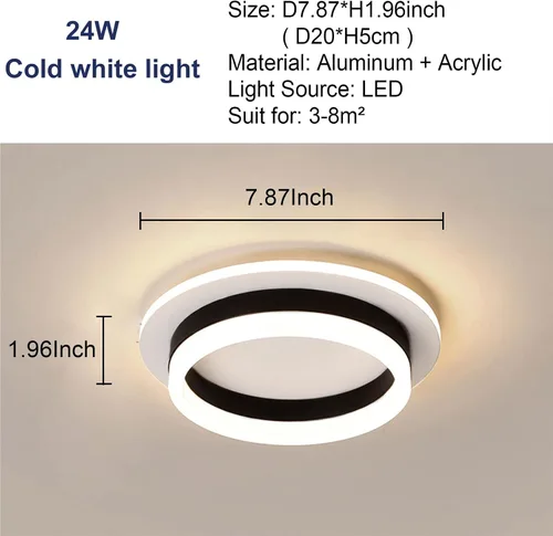 Miniatura 6 de Lámpara de techo LED redonda moderna de montaje empotrado, lámpara de techo LED de 24 W, luz de techo negra pequeña para pasillo, sala de comedor