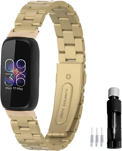 Miniatura 9 de Correa de reloj de metal compatible con Fitbit Inspire 3 de acero inoxidable, repuesto para reloj inteligente Inspire3, accesorio para mujeres