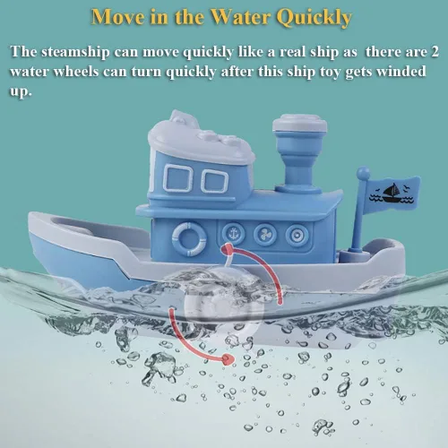 Miniatura 4 de Juguete de baño de barco de vapor de cuerda para bañera, juguete de bañera de vapor, juguete de agua, mecánica, barco, piscina, juguete