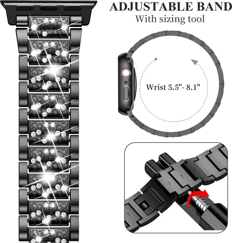 Miniatura 5 de SUPOIX - Correa compatible con Apple Watch de 1.49 pulgadas + funda, joyería para mujer con diamantes brillantes, bandas de metal y 2
