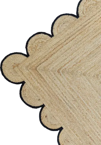 Miniatura 5 de Alfombra festoneada de yute natural, borde negro, 2 x 3 pies