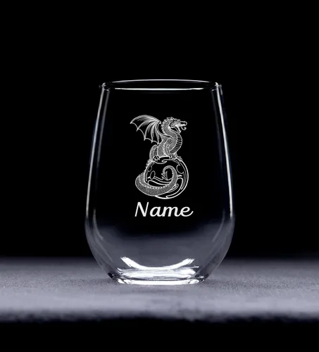 Miniatura 2 de C M Dragon - Copa de vino personalizada sin tallo con nombre, 17 onzas, regalo temático de dragón personalizado para mujeres y hombres, vidrio