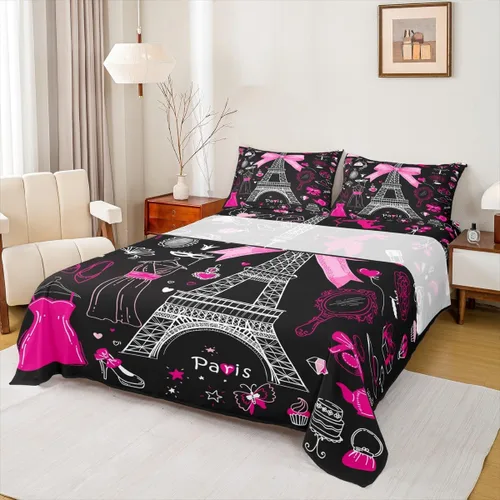 Miniatura 6 de Erosebridal Juego de ropa de cama para niños, sábanas kawaii con diseño de gato, tamaño individual, juego de cama de 3 piezas con 1 sábana bajera, 1