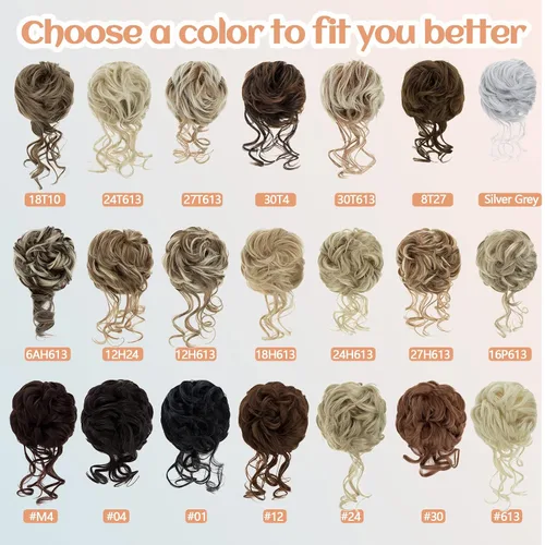 Miniatura 6 de S-noilite Extensiones de cabello rubio ondulado con clip de garra, extensiones de moño con clip de garra, extensiones de moño para mujer