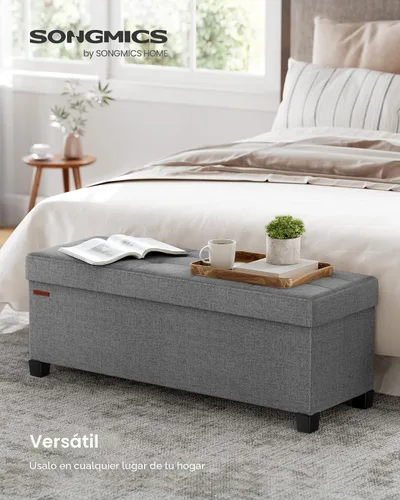 Miniatura 3 de SONGMICS Banco otomano de almacenamiento, reposapiés plegable con patas, 15 x 43 x 15.7 pulgadas, banco de extremo de cama, baúl de almacenamiento