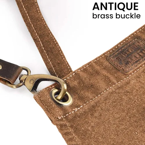 Miniatura 3 de LEATHER VILLAGE Delantales de chef para hombres y mujeres con bolsillos grandes, delantal de trabajo ajustable de lona de algodón con espalda Canela