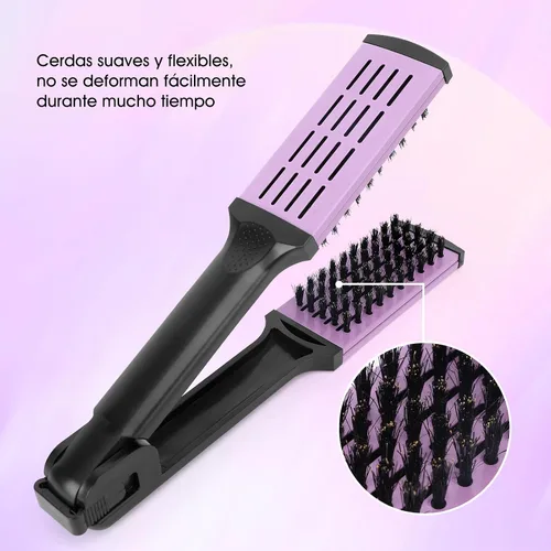 Miniatura 4 de ZJchao Peine de doble cepillo para alisar el cabello, cepillo de cerdas de doble extremo, peine alisador de abrazadera, resistente a altas