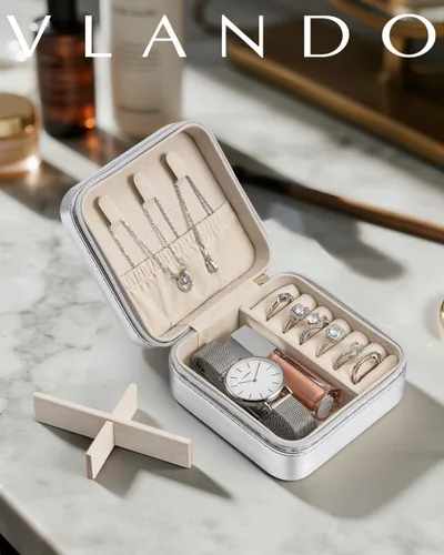 Miniatura 14 de Vlando Regalos de boda – Organizador de viaje de joyería pequeña de piel sintética, estuche de viaje para anillo, mini joyero para aretes, collar