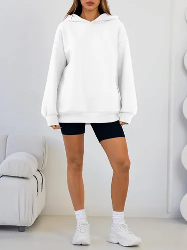 Miniatura 6 de Trendy Queen Sudaderas con capucha de gran tamaño para mujer, cómodas sudaderas de otoño a la moda 2025, trajes casuales de forro polar con bolsillos