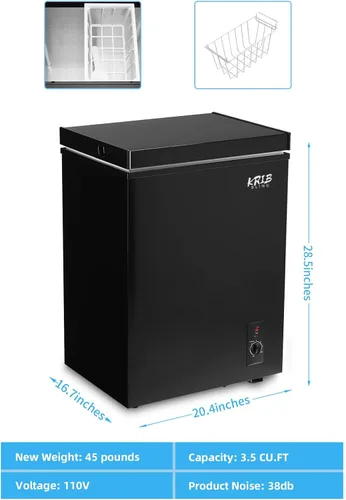 Miniatura 4 de Chest Freezer 3.5 Cu.Ft Mini 7 Gears Temperature Control Compact Deep Freezer with Top Open Door and Removable Storage Basket Black Negro