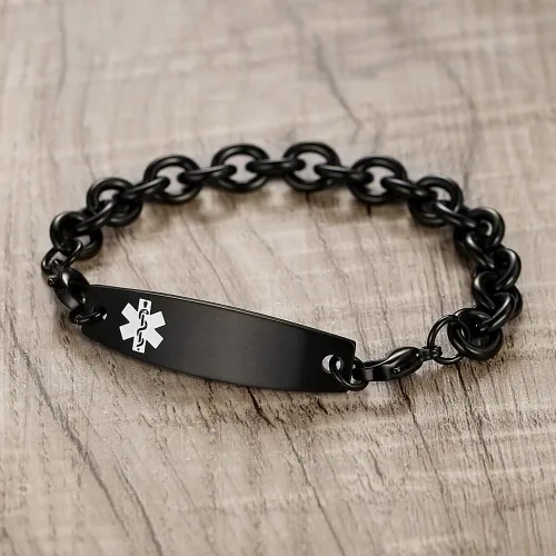 Miniatura 2 de LinnaLove Pulseras de identificación médica intercambiables Cadena de cable de acero inoxidable pulseras de alerta médica personalizables