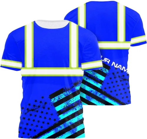 Miniatura 20 de Camisa de alta visibilidad con bandera de Estados Unidos de color para hombres y mujeres, con nombre personalizado, camisa de seguridad reflectante