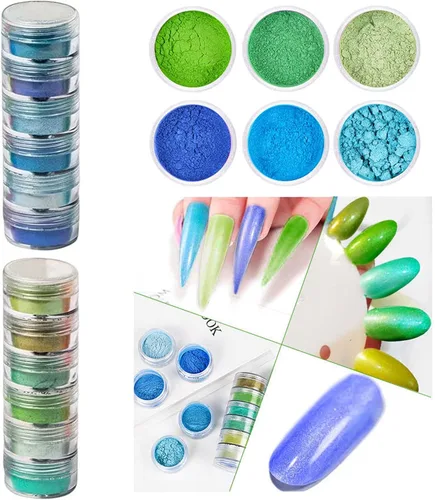 Miniatura 3 de DAGEDA Polvo de polvo de uñas de pigmento de 24 colores, purpurina iridiscente ultrafina y luminosa nacarada de alto brillo, polvo de halo de alto