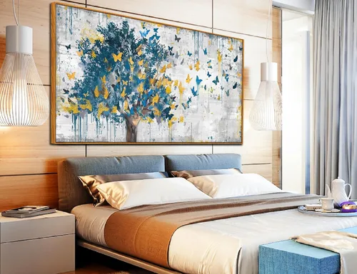 Miniatura 12 de Kepgonegu Arte de pared de árbol de la vida grande para sala de estar, paisaje, impresiones en lienzo coloridas de mariposas para dormitorio
