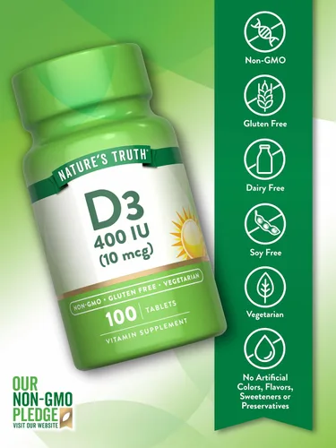 Miniatura 3 de Vitamina D3 400 iu (10 mcg) 100 tabletas Vegetariano, sin OMG, suplemento sin gluten Por Nature's Truth