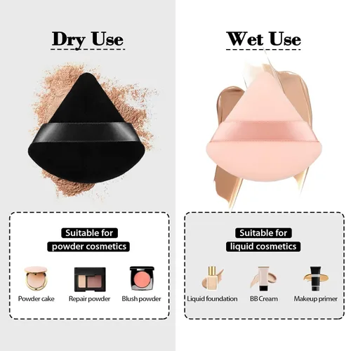 Miniatura 3 de 8 esponjas de maquillaje triangulares para polvo, hechas de terciopelo súper suave, diseñadas para contornear, ojos y esquinas, recipiente de mezcla