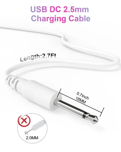 Miniatura 5 de Cable de carga USB DC de 0.098 in Cable de cargador de CC de 2.7 pies de repuesto para masajeador-paquete de 3 (blanco)