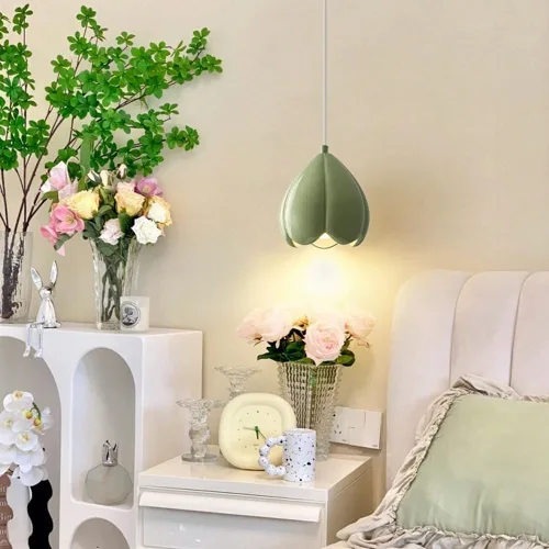 Miniatura 5 de Moderna lámpara colgante floral francesa de resina en forma de brote de flores Iluminación de isla de cocina de 59 pulgadas, mini lámpara de techo