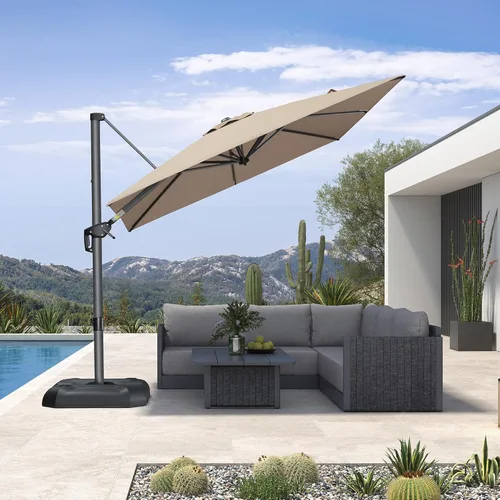 Miniatura 42 de PURPLE LEAF Sombrilla de Patio de 8 Pies para Exteriores Sombrilla Cantilever Cuadrada de Aluminio Sombrilla Offset con Rotación de 360 Grados